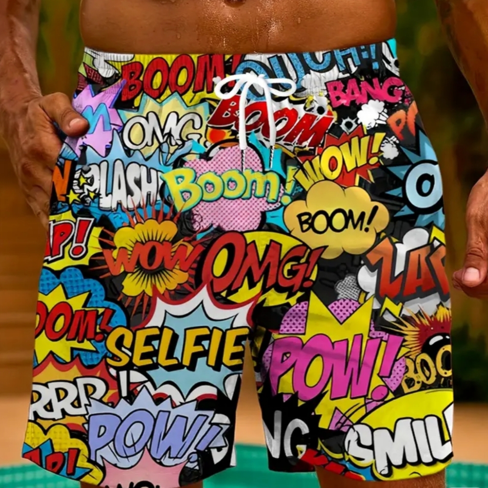 Vibrant Comic Print Men's Swim Shorts/lounge Shorts